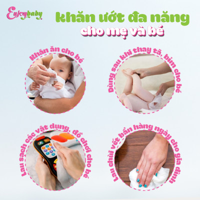 COMBO 5 Khăn ướt baby ENJOY mềm mại, dưỡng ẩm, tiện dụng, đạt chuẩn sức khỏe SGS - Gói 20/50/80 tờ