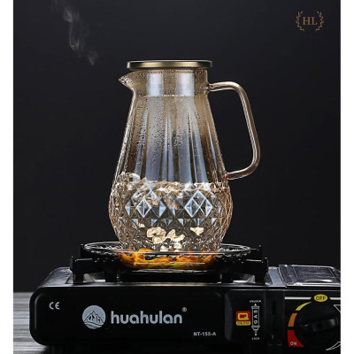 Bình nước thủy tinh Borosilicate Vàng Hoàng Kim 2 Lít | Bình thủy tinh vàng cao cấp chống sock nhiệt dung tích 2000ml