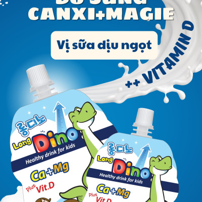 Combo 3 Túi Nước Dino LongDino/StrongDino Dành Cho Trẻ Em (3 Vị Sữa x Dâu x Táo)