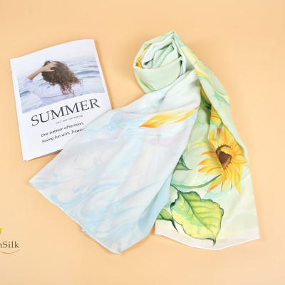 Khăn Lụa Vẽ Tay Thủy Ấn Hoa Mặt Trời SenSilk – Quà Tặng Nguyên Thủ, Khăn Lụa Handmade