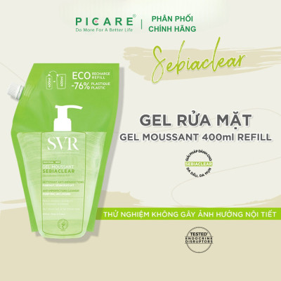 Sữa rửa mặt dạng gel không chứa xà phòng dành cho da nhờn mụn SVR Sebiaclear Gel Moussant 400ml (Túi)