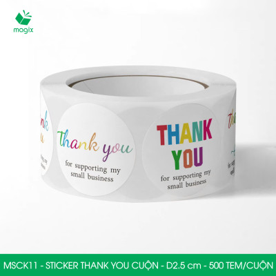 MSCK11 - D2.5 cm - 1 Cuộn 500 sticker thank you tròn, nhãn dán thank you, tem dán cảm ơn