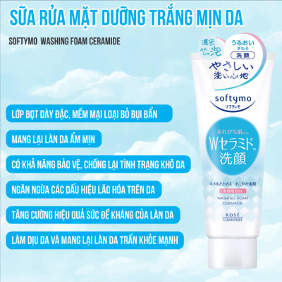 Sữa Rửa Mặt Tẩy Trang Dưỡng Ẩm Kosé Softymo Cleansing Foam Ceramide (Tuýp 190 G)