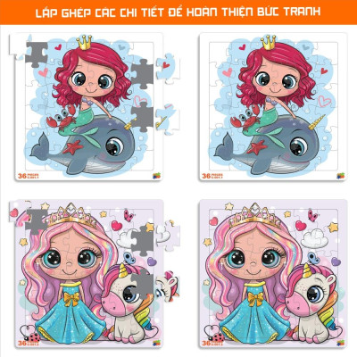 Bộ 2 Tranh Xếp Hình 36 Mảnh Để Bàn 23 x 23 cm - Minh Châu C2-001