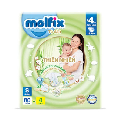 Tã/bỉm dán Molfix Thiên nhiên Super Jumbo S (4kg - 8kg) - Gói 80+4 miếng