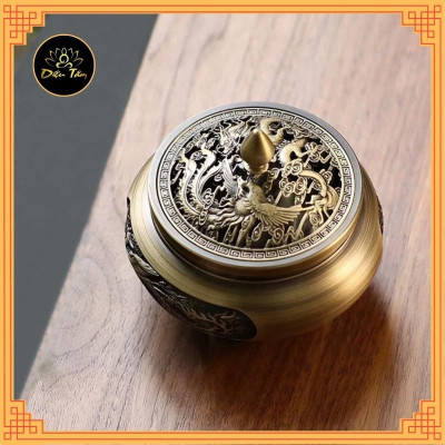 Lư đồng lư xông trầm hương trầm nụ cao cấp thiết kế tinh xảo tặng kèm trụ và lót chống cháy shop Diệu Tâm