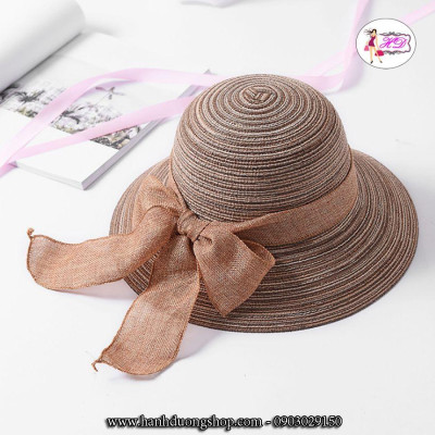 Nón cói đi biển phối màu thắt nơ HQC208