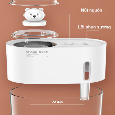 Máy phun sương tạo ẩm Rhino H905, dung tích 300ml, tích hợp đèn ngủ hàng chính hãng