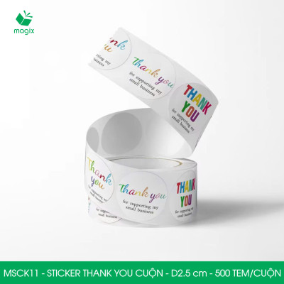 MSCK11 - D2.5 cm - 1 Cuộn 500 sticker thank you tròn, nhãn dán thank you, tem dán cảm ơn