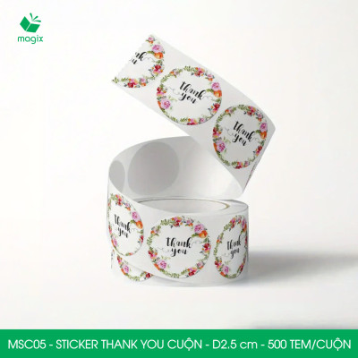 MSC05 - D2.5 cm - 1 Cuộn 500 sticker thank you tròn, nhãn dán thank you, tem dán cảm ơn