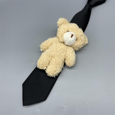 Cà vạt nữ màu đen tag gấu màu kem dây kéo thắt sẵn kt 6x36cm