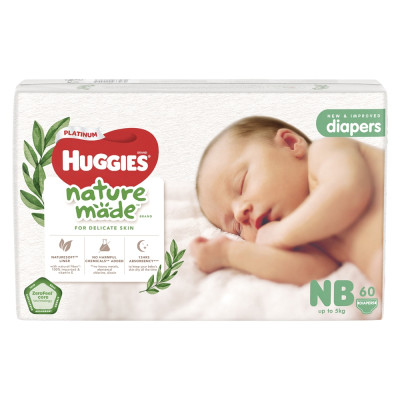 Tã dán/quần Huggies Platinum Nature Made size NB60/S82/M64/L54/XL44/M58/L44/XL38/XXL26