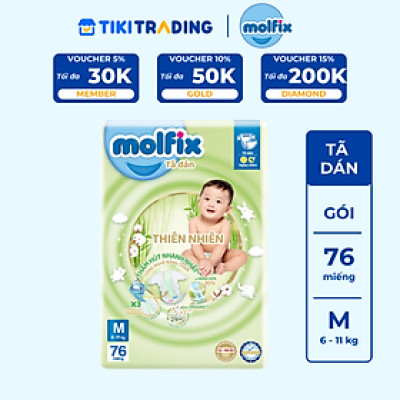 Tã/bỉm dán Molfix Thiên nhiên Super Jumbo M (6kg - 11kg) - Gói 76 miếng