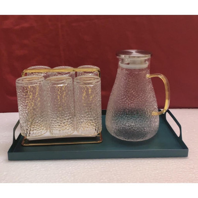 COMBO BỘ BÌNH CỐC THỦY TINH CHỊU NHIỆT CAO CẤP LÊN ĐẾN 400 ĐỘ C KÈM KHAY SẮT XANH ( BÌNH BẦU )