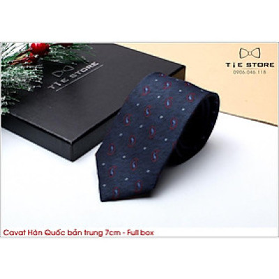 Cà Vạt Nam Bản Trung 7Cm ghi đen họa tiết - Cavat Hàn Quốc Cao Cấp Full box