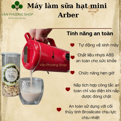 Máy làm sữa hạt mini, Máy xay sữa hạt ARBER MLSH4WMĐ dung tích 350ml màu đỏ - Hàng chính hãng