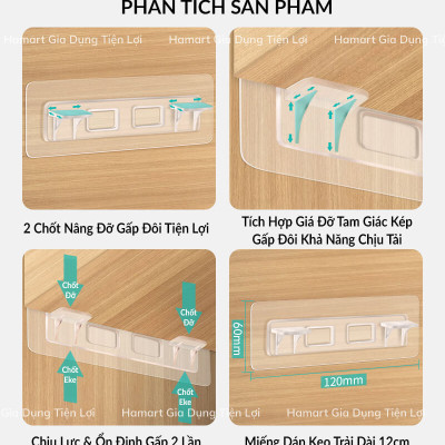 Móc Dán Giá Đỡ Chia Ngăn Tủ Hamart Móc Chữ L Đôi Siêu Dính Tường Chịu Lực 20kg Tiện Lợi