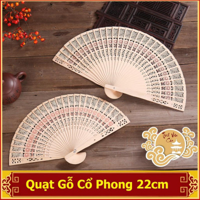 Quạt cổ phong nan gỗ quạt xếp cầm tay phong cách cổ trang Trung Quốc