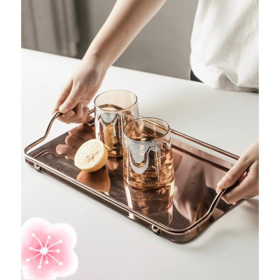 Combo bình đựng nước uống thủy tinh chịu nhiệt cao cấp kèm khay inox mạ vàng, xanh