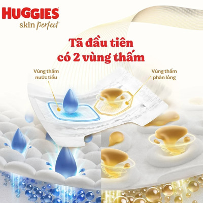 Combo 3 gói Tã/bỉm dán sơ sinh Huggies Skin Perfect NB 70+4 miếng với 2 vùng thấm giảm kích ứng da