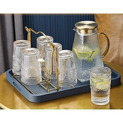 COMBO BÌNH ĐỰNG NƯỚC UỐNG THỦY TINH CAO CẤP 6 CỐC TRỐNG, KHAY VÀ GIÁ ÚP CỐC - VD78