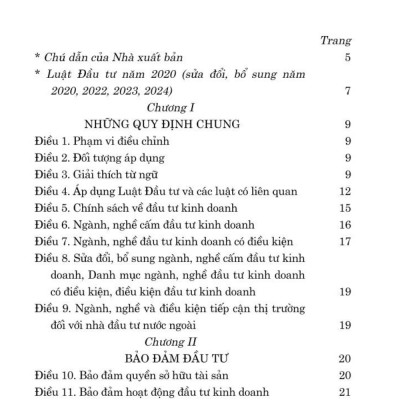 Luật đầu tư năm 2020 (sửa đổi, bổ sung năm 2020, 2023, 2024) bản in 2024