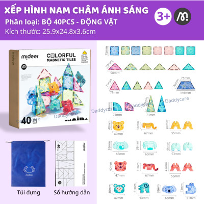 Xếp Hình Nam Châm Ánh Sáng Colorful Magnetic Tiles Mideer Daddycare, nam châm lắp ghép thông minh cho bé 3,4,5,6 tuổi