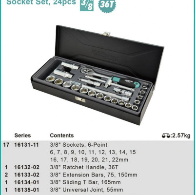 Bộ khẩu 3/8” có 24 chi tiết từ 6 đến 22mm Whirlpower 1613-SK03S