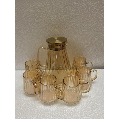 BỘ BÌNH ĐỰNG NƯỚC UỐNG KÈM 6 CỐC THỦY TINH MÀU VÀNG GOLD CHỊU NHIỆT HÀNG CAO CẤP