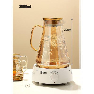 Bình nước thủy tinh Borosilicate Vàng Hoàng Kim 2 Lít | Bình thủy tinh vàng cao cấp chống sock nhiệt dung tích 2000ml