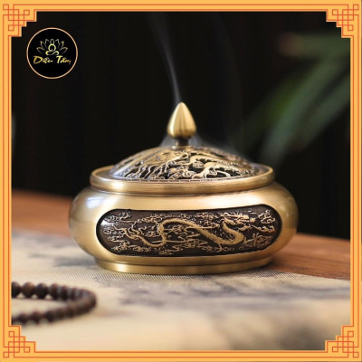 Lư đồng lư xông trầm hương trầm nụ cao cấp thiết kế tinh xảo tặng kèm trụ và lót chống cháy shop Diệu Tâm