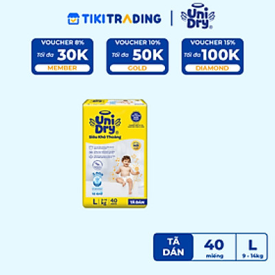 Tã dán em bé Siêu khô thoáng gói Jumbo Unidry G6X size L-40 miếng
