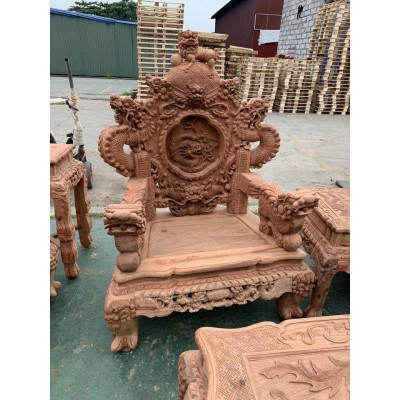 Bộ bàn ghế đồng kỵ nghê bảo đỉnh gỗ hương đỏ