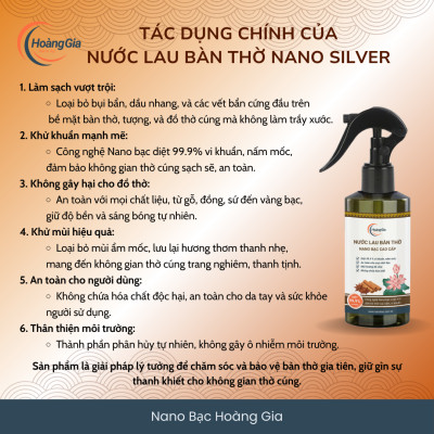 Nước Lau Bàn Thờ Nano Bạc Hoàng Gia - Khử Khuẩn Làm Sạch Bảo Vệ Đồ Thờ Cúng Giữ Hương Thanh Tịnh