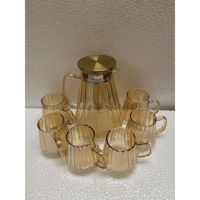 BỘ BÌNH ĐỰNG NƯỚC UỐNG KÈM 6 CỐC THỦY TINH MÀU VÀNG GOLD CHỊU NHIỆT HÀNG CAO CẤP