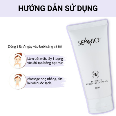 Sữa rửa mặt dưỡng trắng da Sennio Intensive Whitening Cleanser tạo bọt cấp ẩm phù hợp cho da nhạy cảm 120ml SNO 601