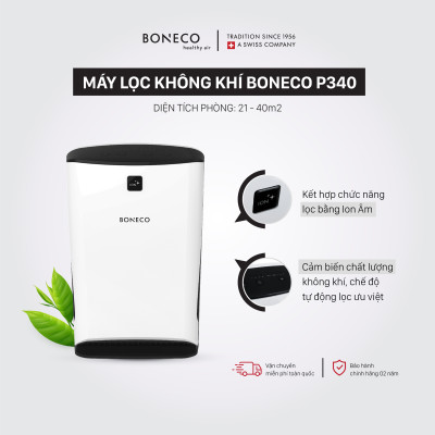 Máy Lọc Không Khí Cao Cấp BONECO P340 Tạo Ion Âm, Khử Mùi, Diệt Khuẩn, Lọc Bụi, Báo Ô Nhiễm (<40m2) - Hàng Nhập Khẩu