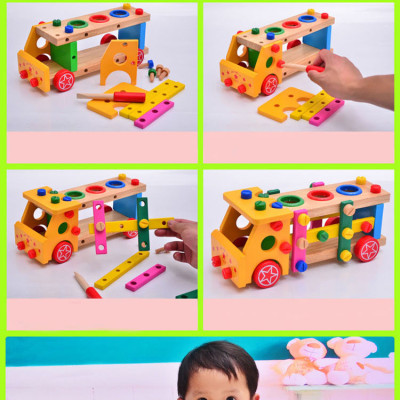 Bộ Đồ Chơi Lắp Ghép Xếp Hình Xe Đập Bóng Bằng Gỗ - Tặng Kèm 01 Tranh Ghép Bằng Gỗ