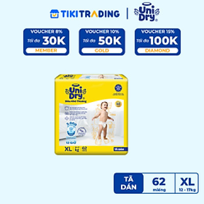 Tã dán em bé Siêu khô thoáng gói Super Jumbo Unidry G6X size XL-62 miếng