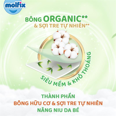 Tã/bỉm dán Molfix Thiên nhiên Super Jumbo L (9kg - 13kg) - Gói 68 miếng