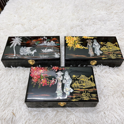 Hộp nữ trang sơn mài cẩn ốc chìm Cao Cấp size 14x24x6 cm đựng đồ trang sức, vật dụng nhỏ xinh, trang trí, làm quà tặng ý nghĩa
