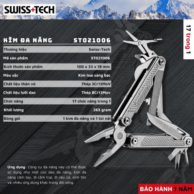 Bộ dụng cụ đa năng 17 trong 1 Swiss+Tech ST021006 , Kìm bỏ túi đa năng - Hàng chính hãng