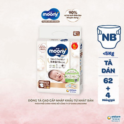 Tã/Bỉm dán organic siêu cao cấp Moony Natural Newborn 62+4 miếng