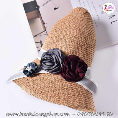 Nón du lịch bãi biển chống nắng nơ 2 hoa HQC4104