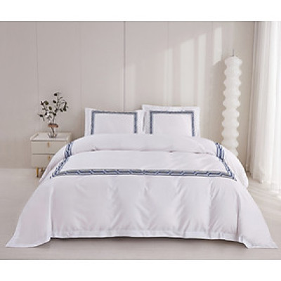 Bộ chăn ra Casa Bello Home - Set Serenity Blue Cotton lụa satin thêu họa tiết thêu 5 món