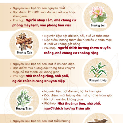 Combo 5 hộp nhang Sen 5 mùi hương 20cm - 160 cây/hộp - Nhang sạch nhang xanh - nhang chung cư, ít khói, dịu nhẹ