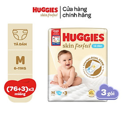 Combo 3 Tã/bỉm dán Huggies Skincare Super Jumbo M76+3/L68/XL60/XXL54