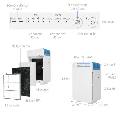 Máy Lọc Không Khí Daikin MC30VVM-A Công Nghệ Lọc HEPA Lọc Sạch 99,97% Bụi Bẩn Diện Tích Sử Dụng 25 m2 Công Suất 16W - Hàng Chính Hãng