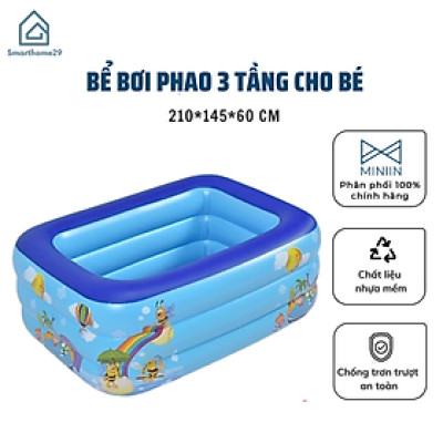 Bể bơi phao cho bé chữ nhật 2m10 x 1m45 x 65cm, Bể tắm bơm hơi trong nhà 3 tầng dày dặn, bền đẹp, đáy 2 lớp chống trơn trượt - Chính hãng MINIIN (Giao họa tiết, mẫu ngẫu nhiên)