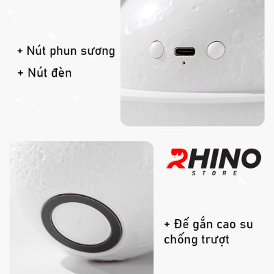 Máy phun sương tinh dầu tạo ẩm Rhino H301 hình mặt trăng, dung tích 200ml, nhỏ gọn - Hàng chính hãng